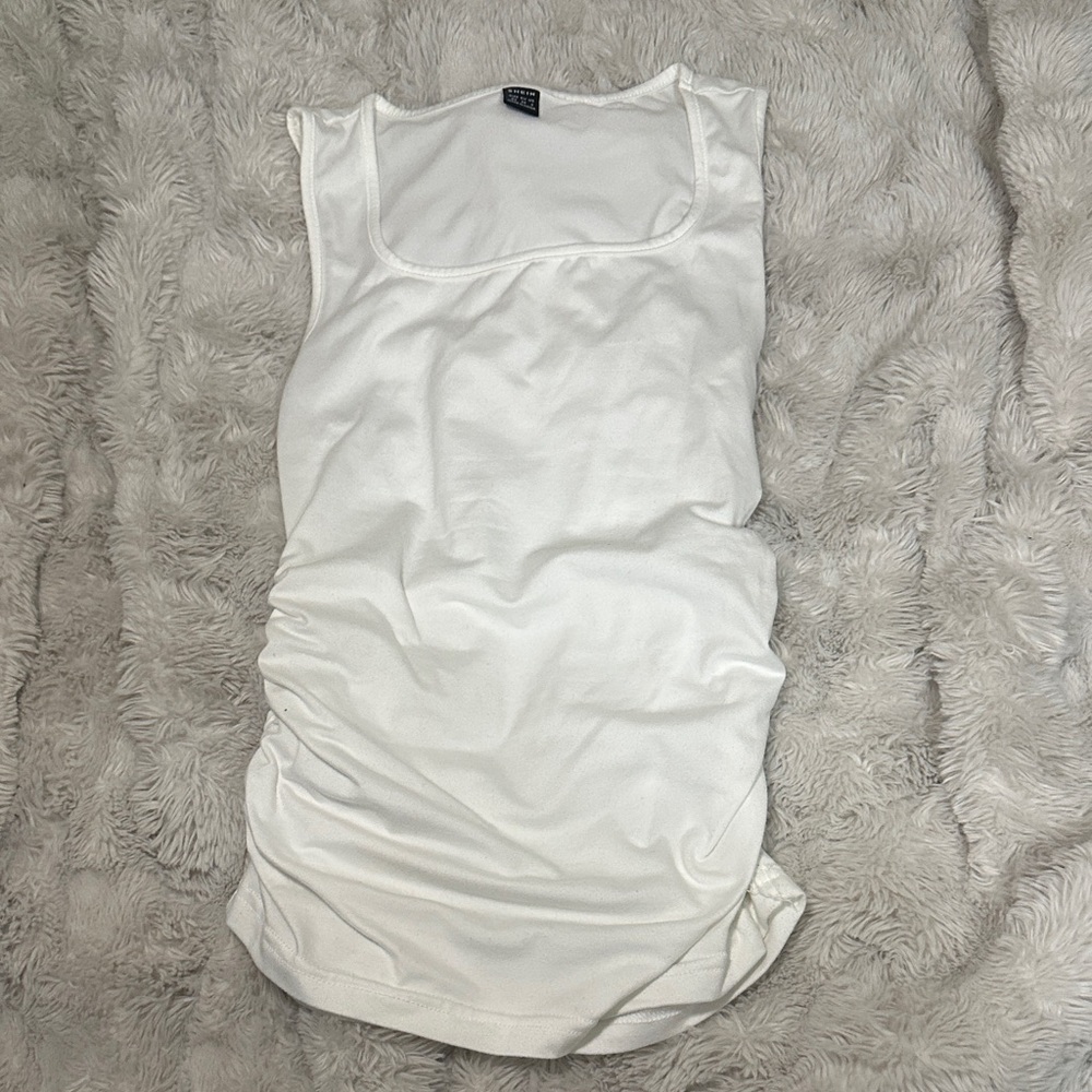 White Sleeveless Ruched Tank Top
